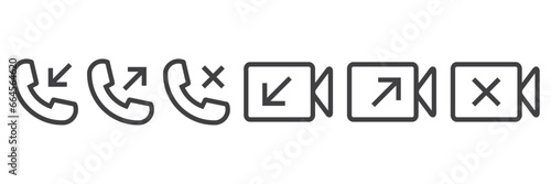 Simple set of Call and video call icons in Flat style. Telephone  icons with symbol of caller, missed, outgoing and incoming. Set of signs for support. Vector illustration.
