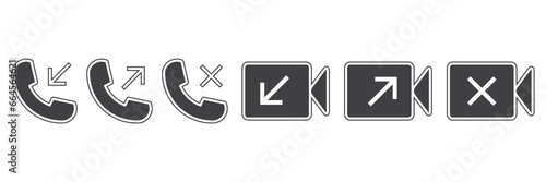 Call icons set. Call function icon set. Phone call icons accept and decline. Incoming call icons. Telephone  icons with symbol of caller, missed, outgoing and incoming vector illustration.