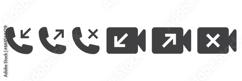Simple set of Black Call and video call icons in Flat style. Telephone  icons with symbol of caller, missed, outgoing and incoming. Set of signs for support. Vector illustration.