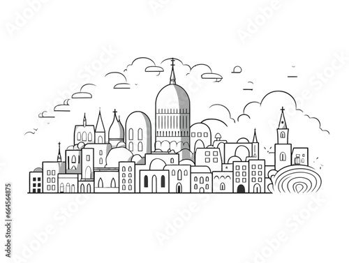 Doodle Holy city skyline, cartoon sticker, sketch, vector, Illustration, minimalistic