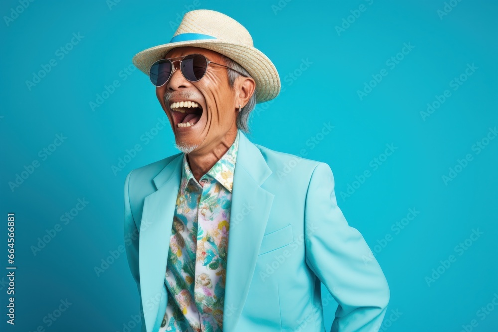 Mature man wearing colorful suit smile happy face Mature man wearing colorful suit smile happy face