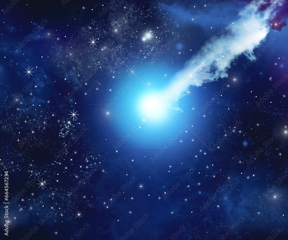 A telescopic photo of Comet on dark sky with stars