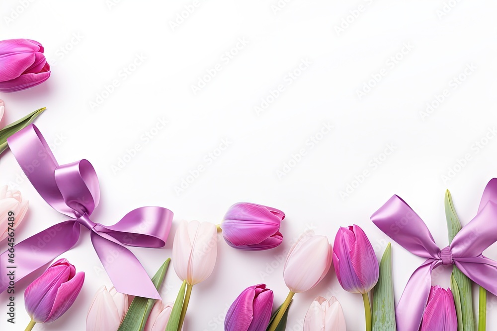 Festive Easter Tulips on White Background