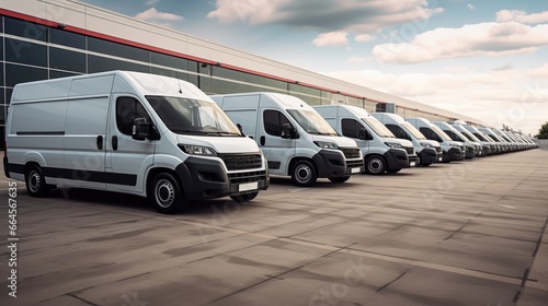 Express Delivery Fleet - a line of delivery vans. Use this image to promote your fast and reliable delivery services."