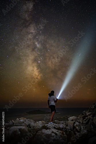 Person light milky way