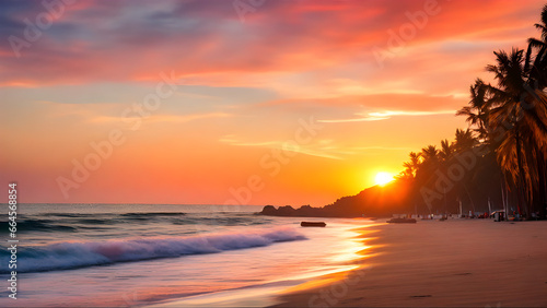 a background photo featuring a serene beach at sunset, a scene that's highly sought after for relaxation and travel-themed content