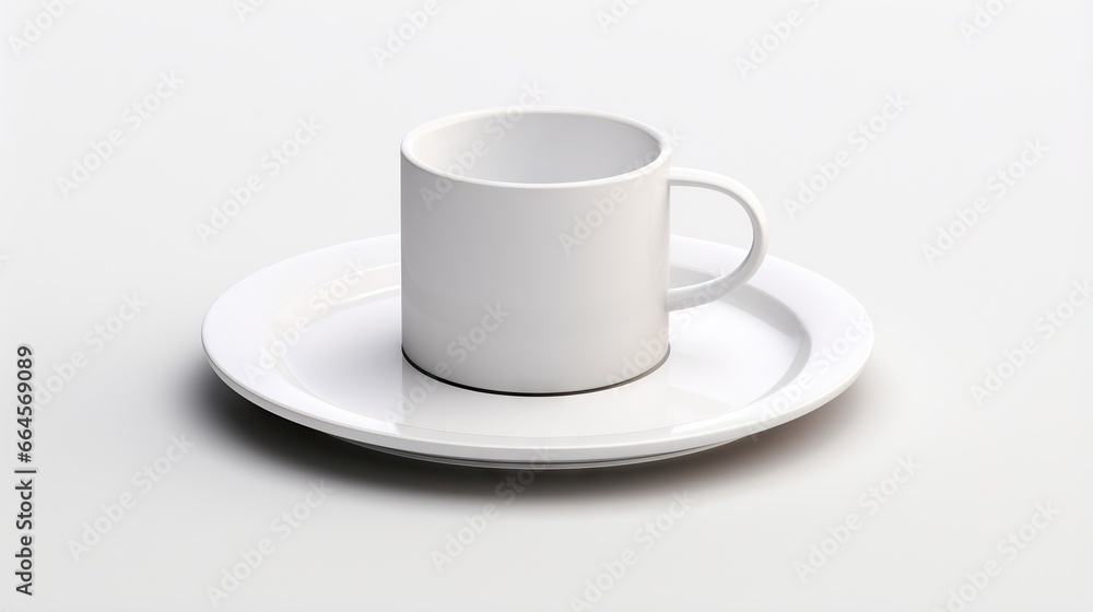 a white cup and saucer sitting on a white plate. generative ai a white cup and saucer sitting on a white plate. generative ai