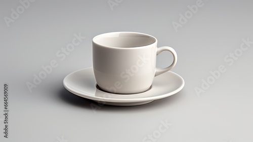  a white coffee cup and saucer on a gray background. generative ai
