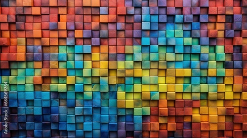  a multicolored brick wall with a rainbow colored pattern.  generative ai