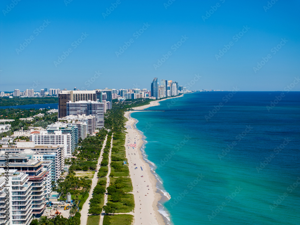 Aerial photo Miami Surfside Florida beachfront condominiums