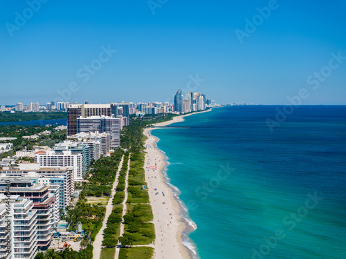 Aerial photo Miami Surfside Florida beachfront condominiums