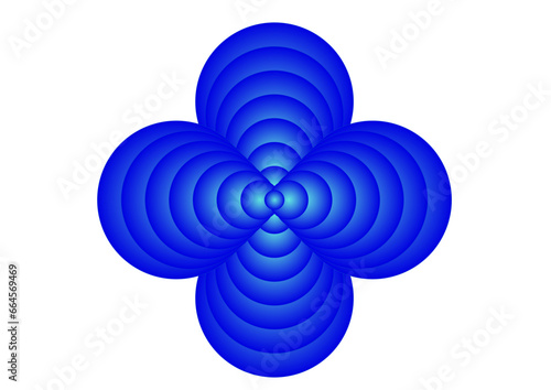 symmetrische anordnung von blauen kegeln aus gestapelten kreisen, modernes abstraktes design, 3D,