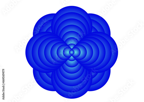 symmetrische anordnung von blauen kegeln aus gestapelten kreisen, modernes abstraktes design, 3D,
