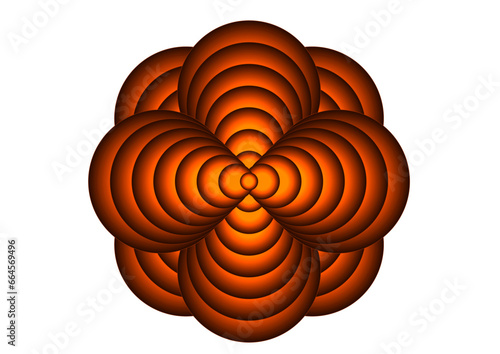 symmetrische anordnung von toten kegeln aus gestapelten kreisen, modernes abstraktes design, 3D,