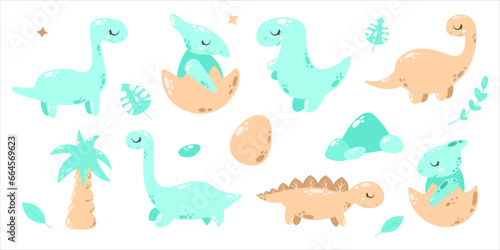 Set of cute dinosaurs. Hand drawn.
