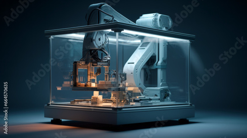 A D printer builds an intricate model, its tiny robotic arm meticulously assembling the pieces