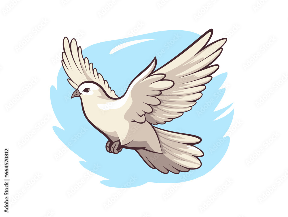 Obraz premium Doodle White dove, cartoon sticker, sketch, vector, Illustration, minimalistic