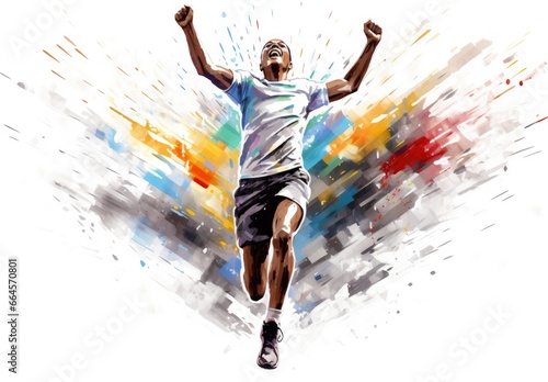 Running man. Marathon runner. People activity. Design for sport. Original acrylic painting background made with paint strokes. Interior painting. Illustration for cover  card  poster or banner.