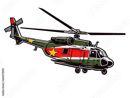 Doodle Vietnam War Helicopter, cartoon sticker, sketch, vector, Illustration, minimalistic