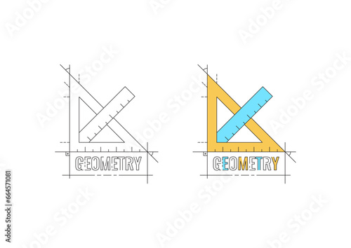 technical drawing square and ruler symbols. miter and ruler concept on white background