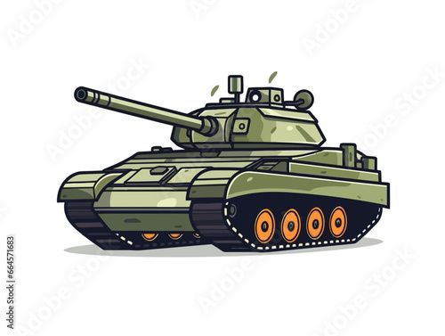 Doodle Military tank, cartoon sticker, sketch, vector, Illustration, minimalistic