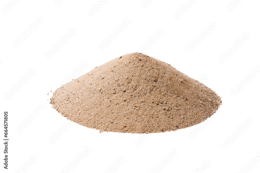 Pile yellow Sand of river on white isolated background, building material Pile yellow Sand of river on white isolated background, building material