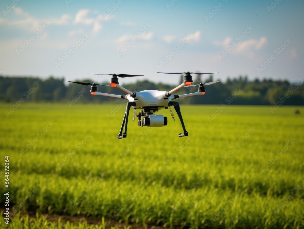 A drone over a farmer's field pollinates plants .technology in the service of agriculture. 