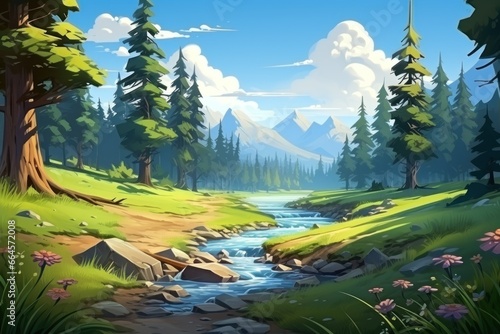 Nature summer landscape with mountains and blue sky, background for illustration and games 