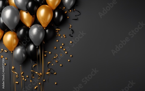 Classy Party Vibes: Black and Goden Balloons Creating a Festive Setting for Your Text