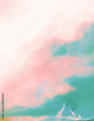 Impressionistic Sailboats Sailing at Sunrise Sunset - Digital Painting, Illustration, Art, Artwork, Design, Background, Backdrop, Wallpaper, Print, Flier, Poster, Publication, Social Media Post