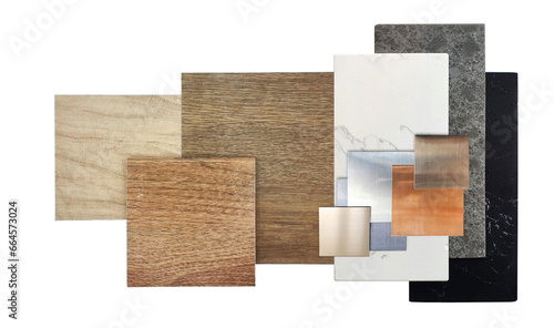 wood, artificial stone, stainless texture. ceramic tiles, quartz, metallic samples isolated on background with clipping path. texture of modern surface decorating for interior design.