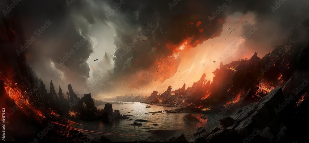 World Collapse. Doomsday Scene in a Digital Painting.