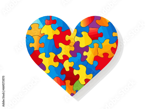 Doodle Autism puzzle heart, cartoon sticker, sketch, vector, Illustration, minimalistic
