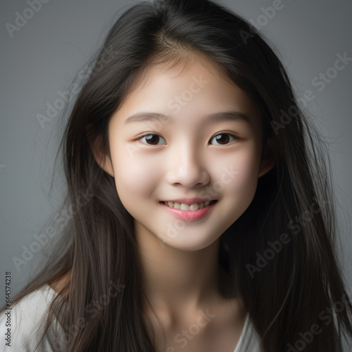 Portrait Asian cheerful happy smile girl under photo studio light.