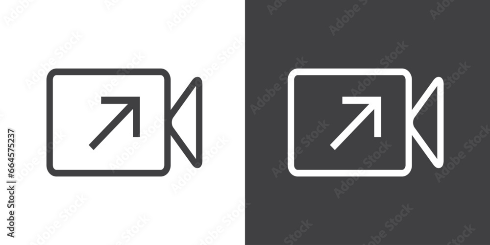 Simple Outgoing Video call icon in outline style. Video call icons with symbol of caller. Isolated round collection of ringing phone. Call button on black and white background. Vector illustration. - obrazy, fototapety, plakaty 