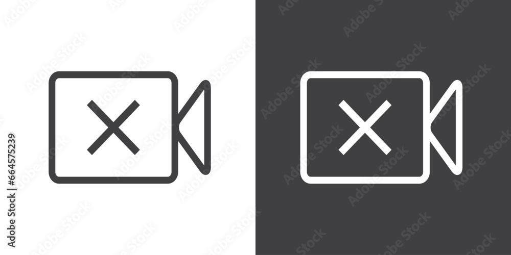 Simple icon of Decline video call. Video call icons with symbol of caller. Isolated round collection of ringing phone. Missed videocall button on black and white background. Vector illustration. Simple icon of Decline video call. Video call icons with symbol of caller. Isolated round collection of ringing phone. Missed videocall button on black and white background. Vector illustration.