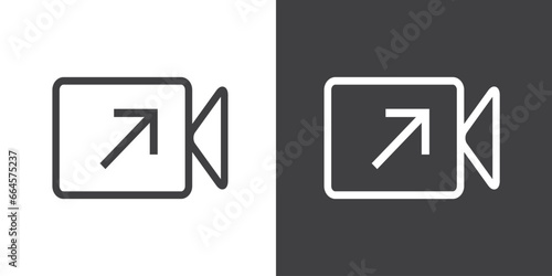 Simple Outgoing Video call icon in outline style. Video call icons with symbol of caller. Isolated round collection of ringing phone. Call button on black and white background. Vector illustration.