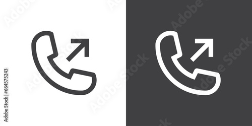 Outgoing call icons. Telephone call icons with symbol of caller, Phone sign icon. Isolated round collection of ringing phone. Flat button on black and white background. Vector illustration.