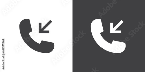Incoming call icon in flat style. Missed call sign Telephone call icon with symbol of caller. Isolated round collection of ringing phone. Flat button on black and white background. Vector illustration