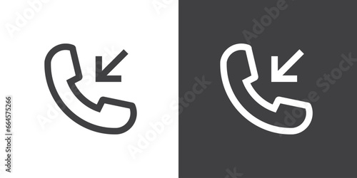Incoming call icons. Telephone call icons with symbol of caller, Missed call sign icon. Isolated round collection of ringing phone. Flat button on black and white background. Vector illustration.