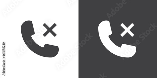 Flat Decline call icon. Telephone call icons with symbol of caller, Phone sign icon. Isolated round collection of ringing phone. Flat button on black and white background. Vector illustration.