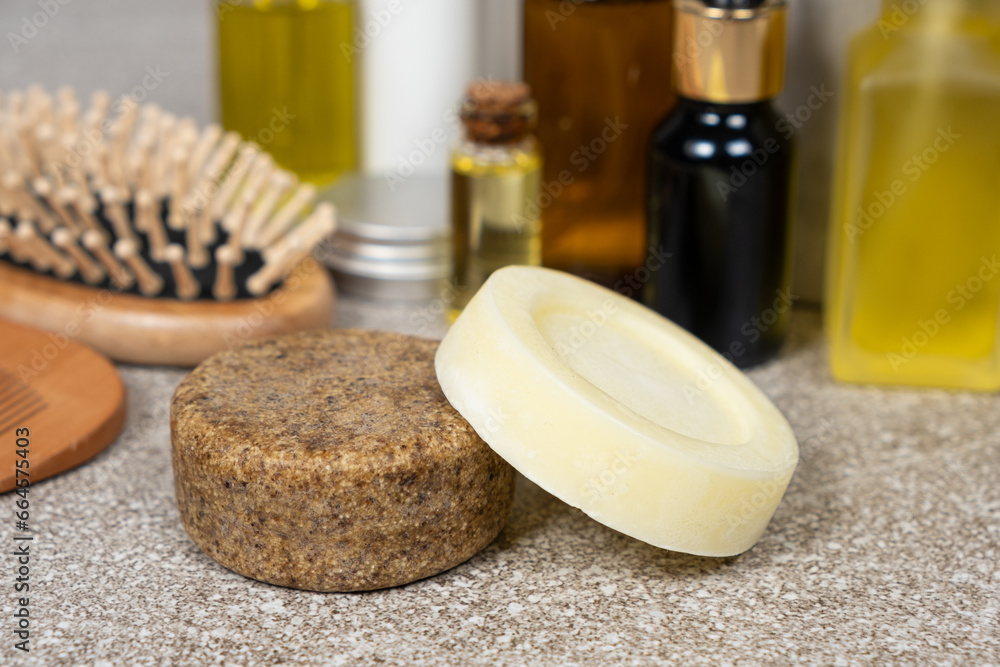 Solid shampoo and conditioner for hair. Natural eco-friendly organic cosmetics Solid shampoo and conditioner for hair. Natural eco-friendly organic cosmetics