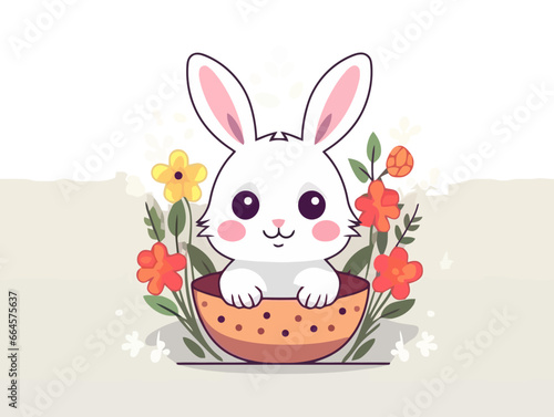 Doodle Cute Easter Bunny, cartoon sticker, sketch, vector, Illustration, minimalistic