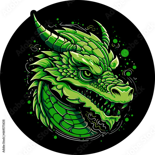 Green Dragon Head.  Green Dragon T-shirt, design logo, sticker