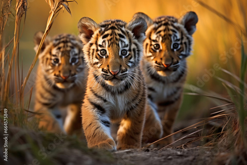Baby Ussuri tigers in the wild