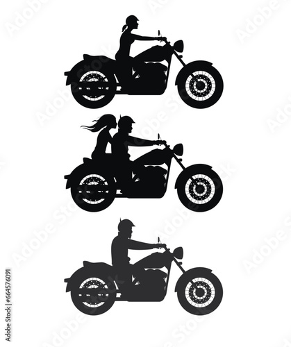 Set of vector silhouettes of drivers and passengers of a classic motorcycle. Vector.
