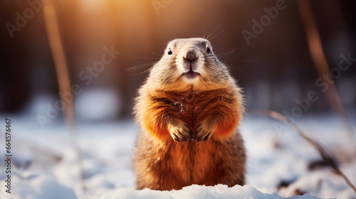 marmot in snow , groundhog , happy groundhog day photo