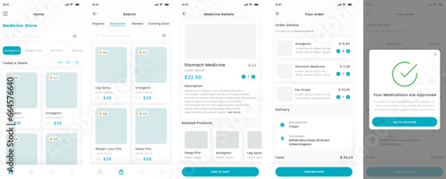 Medicine Store, Medication, Therapy, Treatment E-commerce and Drugs Shop Mobile App Ui Kit Template
