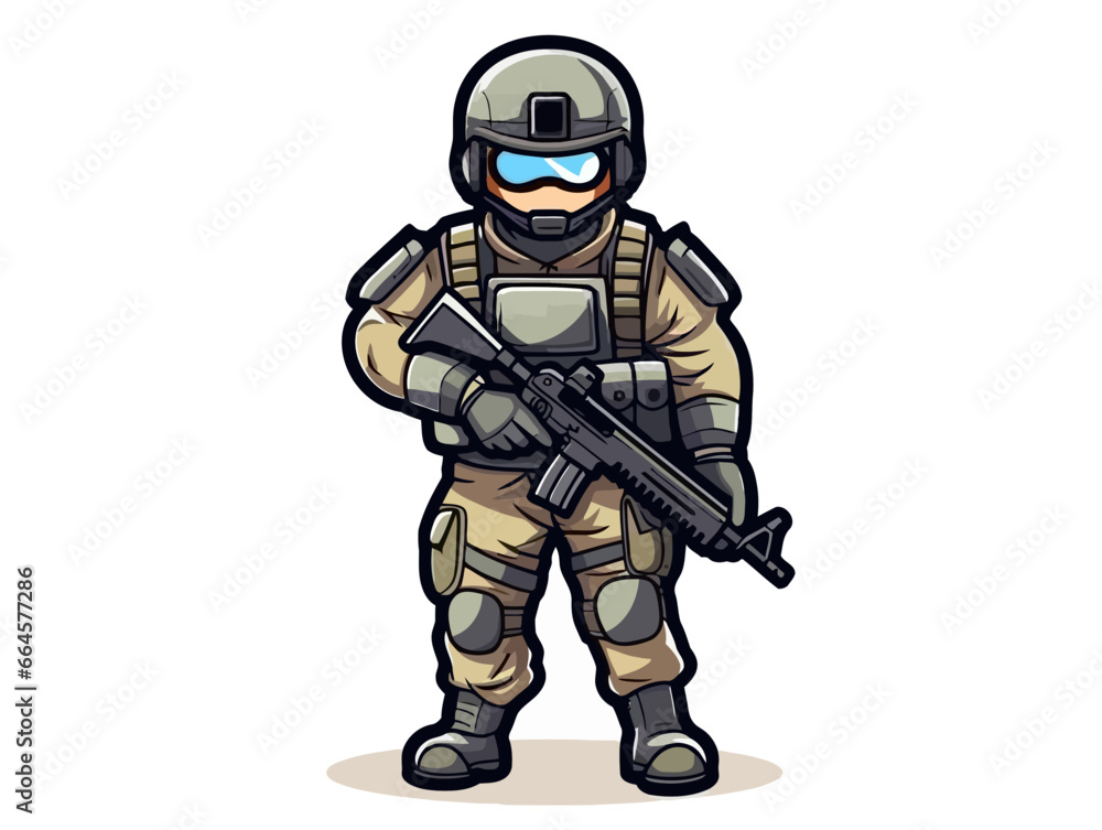 Doodle Soldier in combat gear, cartoon sticker, sketch, vector, Illustration, minimalistic Doodle Soldier in combat gear, cartoon sticker, sketch, vector, Illustration, minimalistic