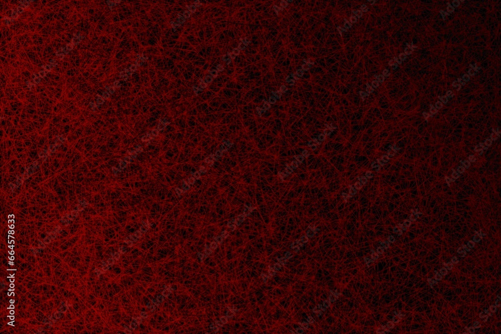 Fototapeta premium Wallpaper, texture in the form of coloured lines reminiscent of crayons. Colour transition. Disordered lines, different directions of lines. Different shades of red on a black background.